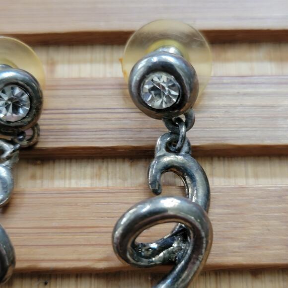 Vintage Earrings Statement Studs Silver Tone Swirl Dangle - Picture 7 of 11